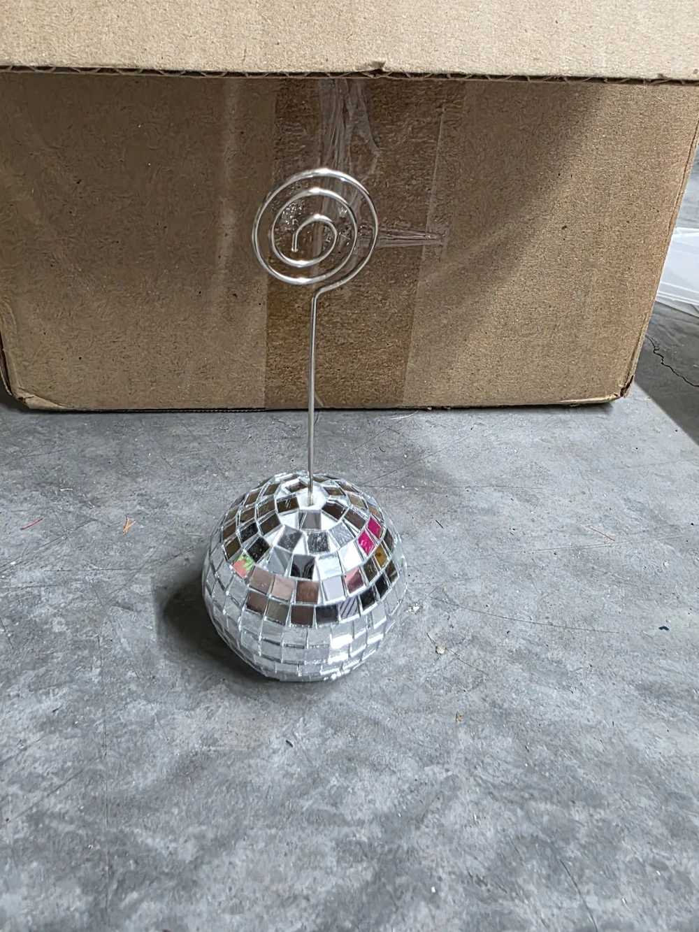 61 Count - Silver Mini Disco Ball Place Card Holders - Party Supplies